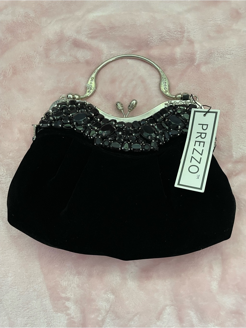 PREZZO Black Jeweled Velvet Evening Clutch